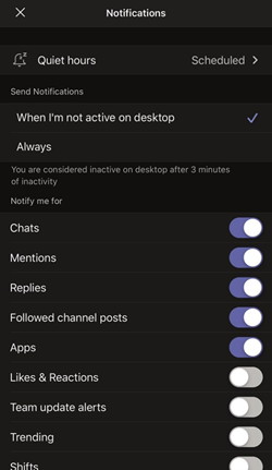 Microsoft Teams Mobile App notification settings