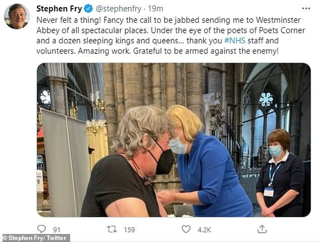 Stephen Fry tweet getting vaccine